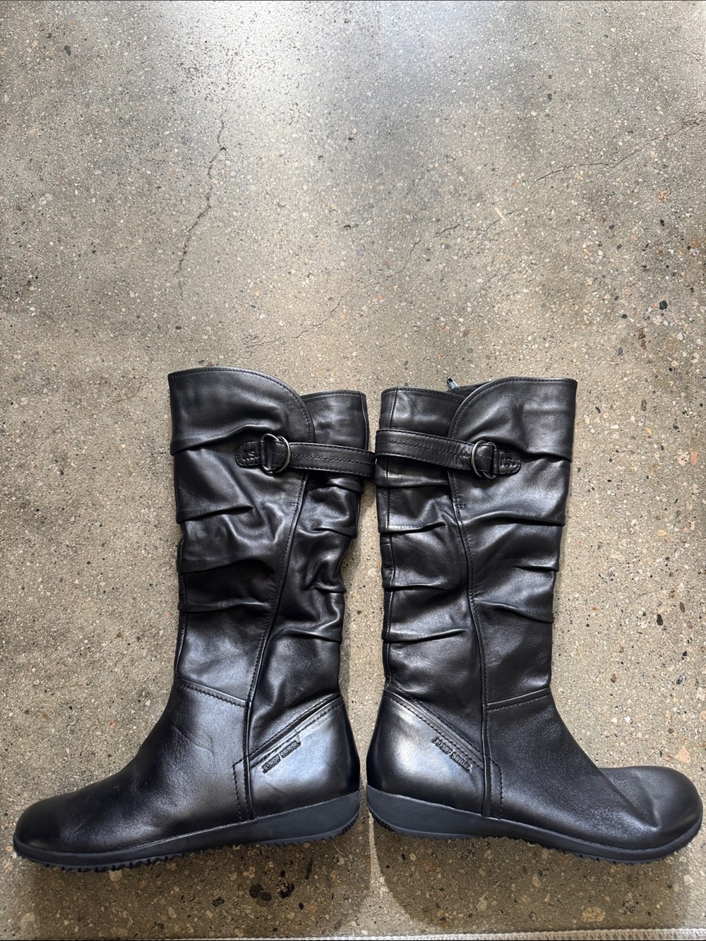 Josef Seibel Black Leather Mid-Calf Buckle Boots